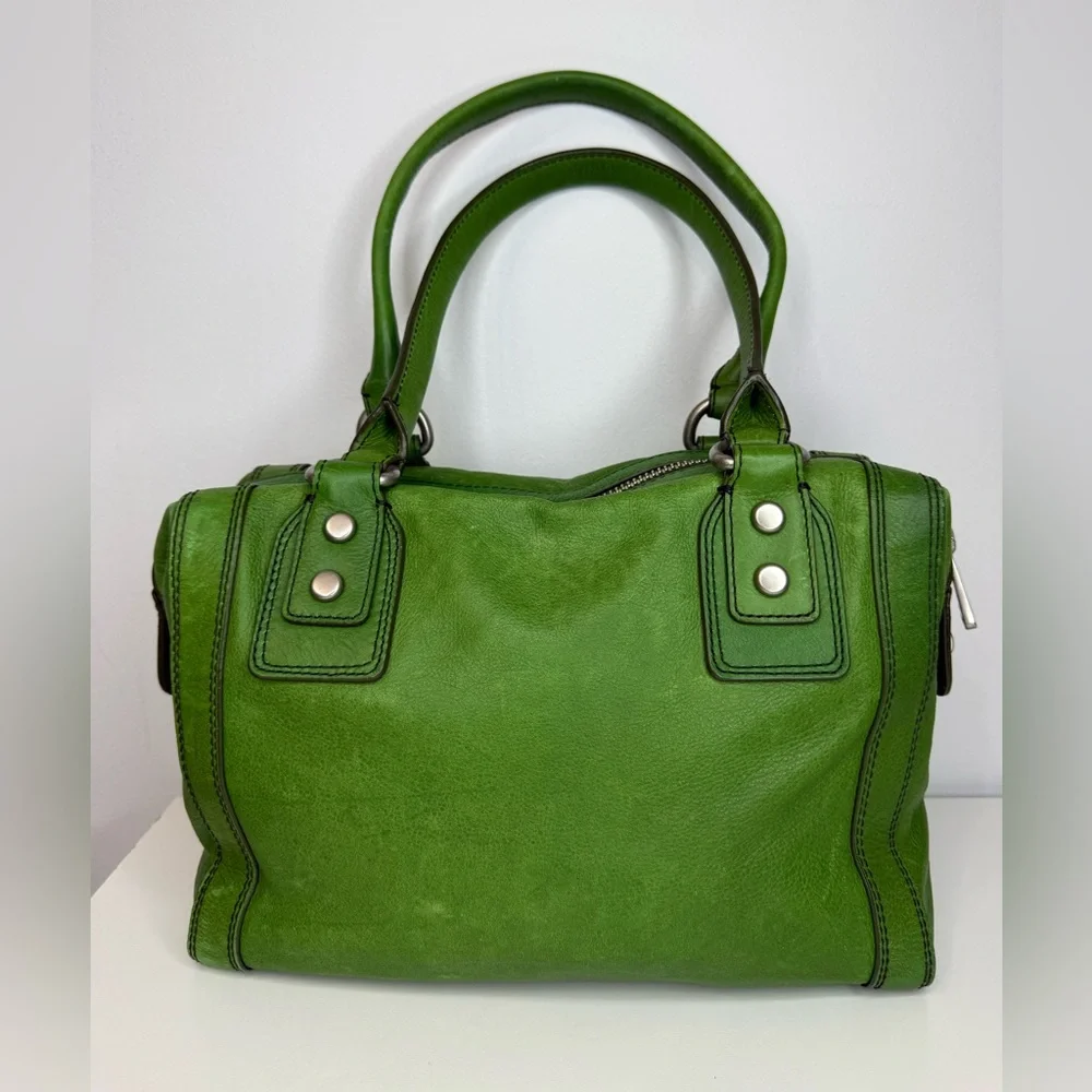 Fossil Kelly Green Pebble Leather Marlow Satchel Bag Purse Top Zip Closure